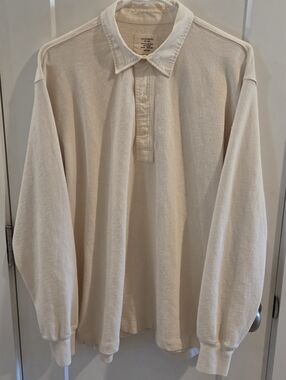 Buck Mason Field-Spec Rugby Polo Shirt - Cream White - Size Large - 100% Cotton